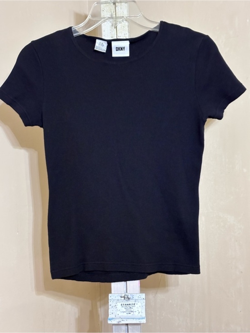 DKNY Black Ribbed Baby Tee - Short Sleeve Crew Neck - Size P/S